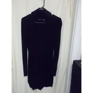 AVA Womens Black Ribbed Knit Open Front Longline Cardigan Sweater Shawl Collar M